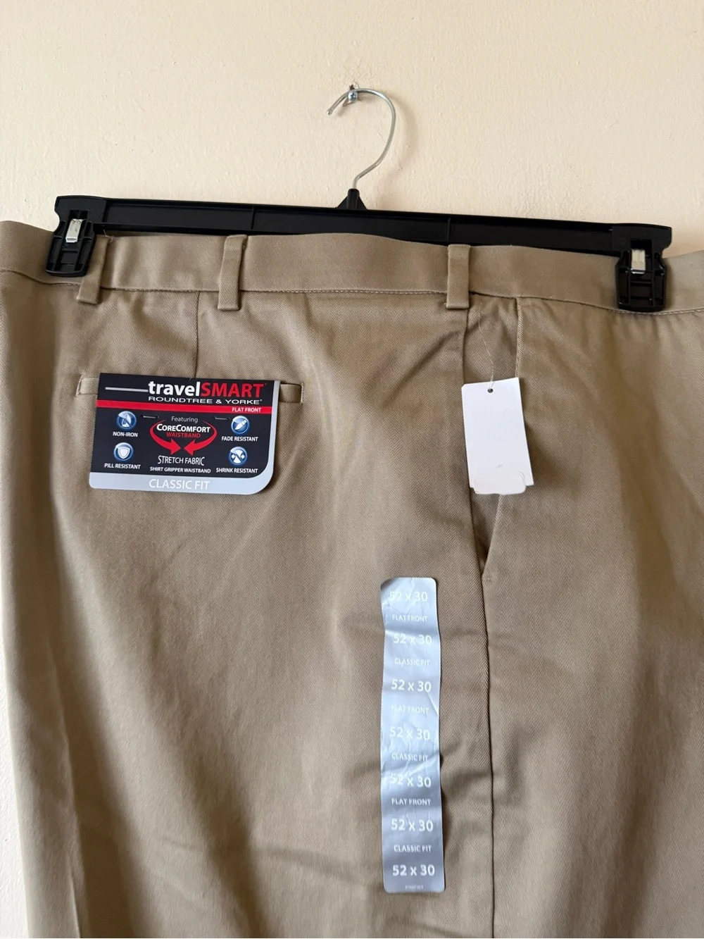 Roundtree & Yorke TravelSmart Pants Men's 52 X 30 Beige Classic Fit Core Comfort